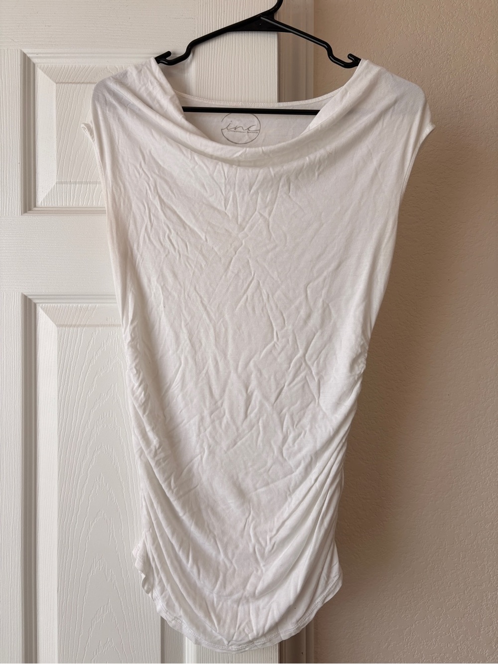 INC International Concepts White Draped Scoop Tank Top